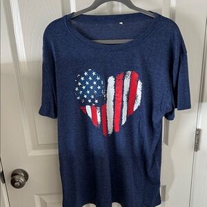 Source Unknown Women’s Navy Blue Short Sleeve Heart Flag Tee, Size XL, NWOT